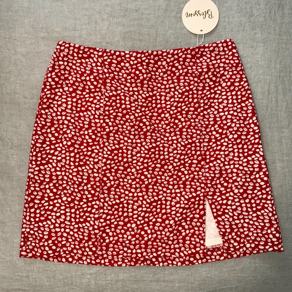 Red Patterned Mini Skirt